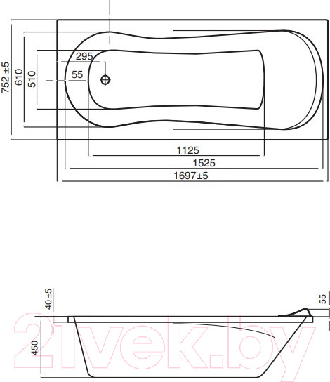 Изображение товара Ванна акриловая Santek Каледония 170x75 (1WH302391)