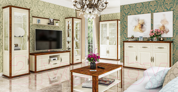 Изображение товара Шкаф с витриной Мебель-Неман Марсель МН-126-19 (крем/дуб кантри)