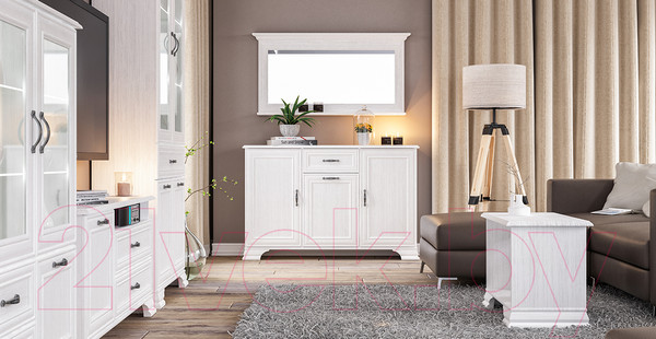 Изображение товара Шкаф с витриной Мебель-Неман Юнона МН-132-14 (белый текстурный)