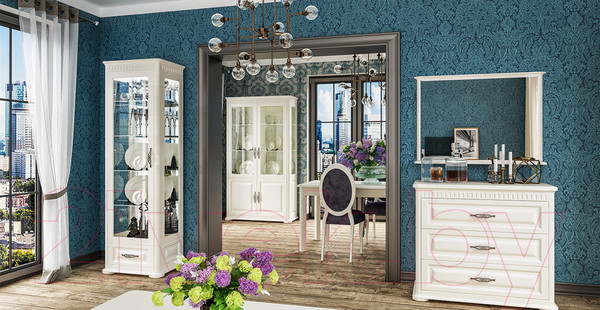 Изображение товара Шкаф с витриной Мебель-Неман Марсель МН-126-19(1) (кремовый)