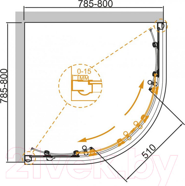 Изображение товара Душевой уголок Cezares GIUBILEO-R-2-80-SCORREVOLE-C-Br