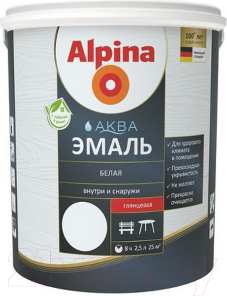 Изображение товара Эмаль Alpina Аква глянцевая (2.5л, белый)