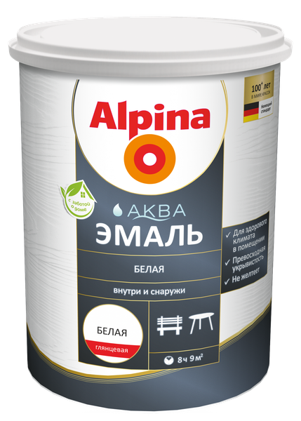 Изображение товара Эмаль Alpina Аква глянцевая (900мл, белый)