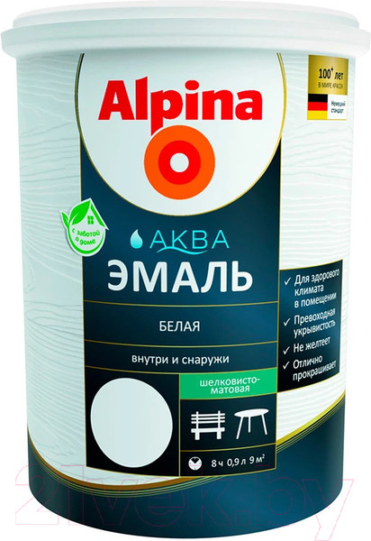 Изображение товара Эмаль Alpina Аква (900мл, шелковисто-матовый белый)
