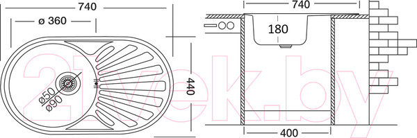 Изображение товара Мойка кухонная Ukinox Фаворит FAP740.440-GT8K 2L