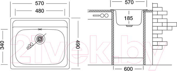 Изображение товара Мойка кухонная Ukinox Гранд GRP570.490-GT8K 0C (с сифоном)