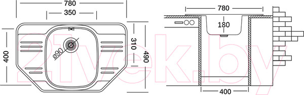 Изображение товара Мойка кухонная Ukinox Гранд GRL780.490-GT8K 2C (с сифоном)