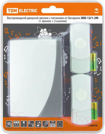 Изображение товара Электрический звонок TDM ЗББ-12/1-2М / SQ1901-0006 (беспроводной)