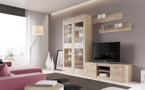 Изображение товара Шкаф-пенал с витриной Мебельград Элана (дуб сонома)