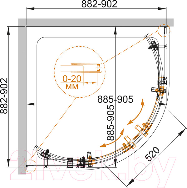 Изображение товара Душевой уголок Cezares STYLUS-O-M-R-2-90-C-Cr