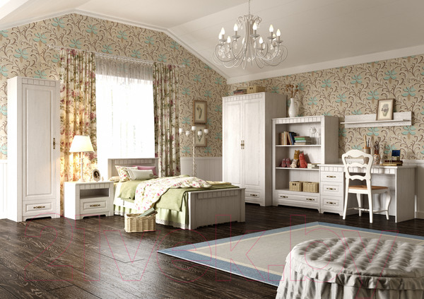 Изображение товара Каркас кровати Мебельград Прованс в детскую 90x200 (бодега белая/патина премиум)