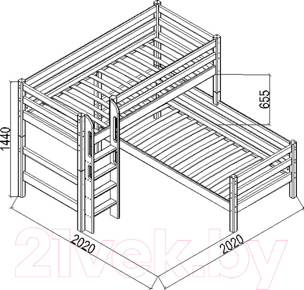 Изображение товара Двухъярусная кровать детская Мебельград Соня вариант 7 (массив сосны лаванда)