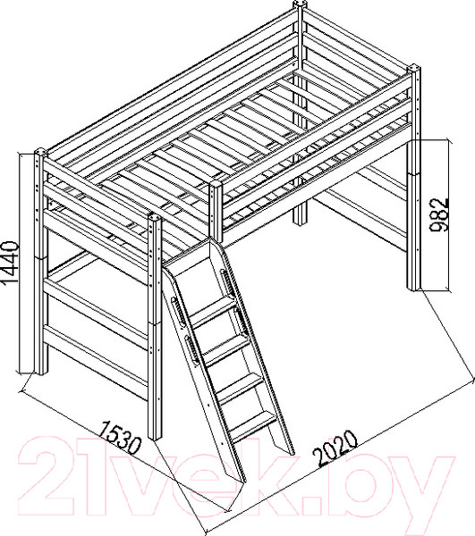 Изображение товара Кровать-чердак детская Мебельград Соня вариант 6 (массив сосны белый)