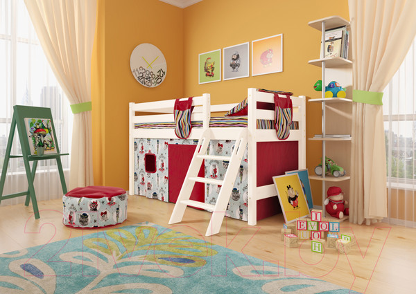 Изображение товара Кровать-чердак детская Мебельград Соня вариант 12 (массив сосны белый)