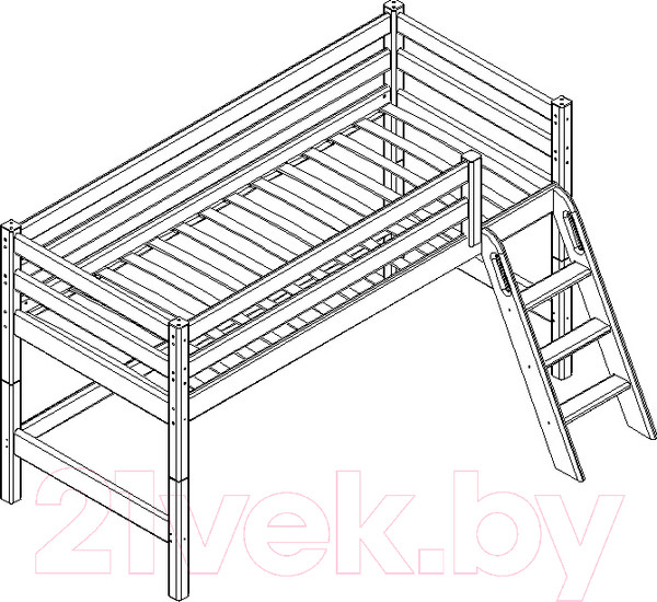 Изображение товара Кровать-чердак детская Мебельград Соня вариант 12 (массив сосны белый)
