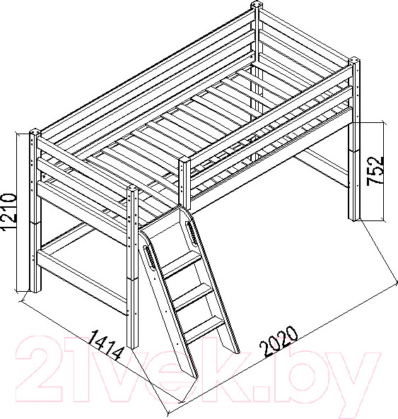 Изображение товара Кровать-чердак детская Мебельград Соня вариант 12 (массив сосны белый)