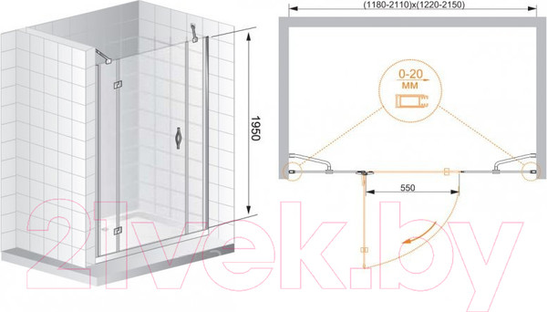Изображение товара Душевая дверь Cezares BERGAMO-60/60-C-Cr-L-IV 