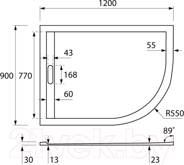 Изображение товара Экран для душевого поддона Cezares TRAY-AS-RH-120/90-100-SCR-L