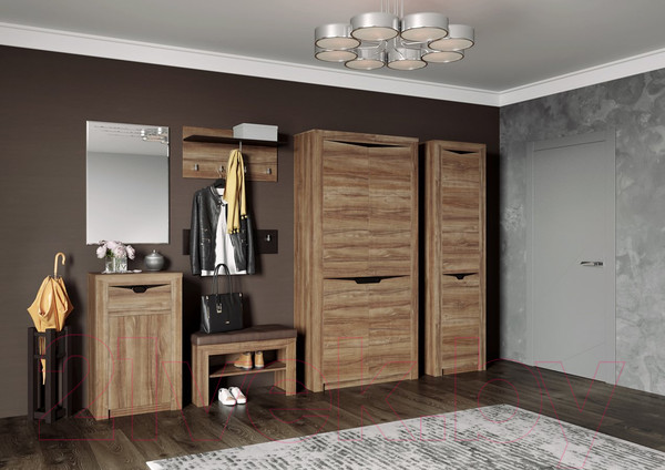 Изображение товара Тумба в прихожую Мебельград Соренто открытая (дуб стирлинг/кофе структурный матовый)