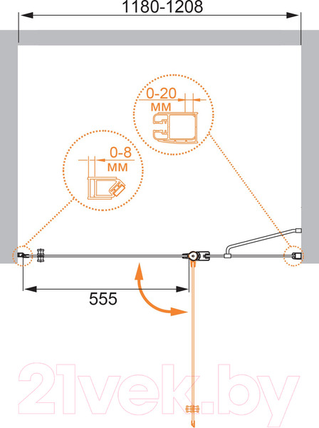 Изображение товара Душевая дверь Cezares ELENA-W-60/60-P-Cr-R