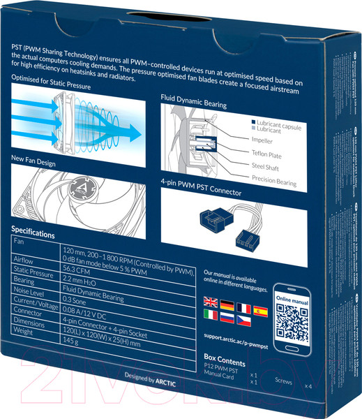 Изображение товара Вентилятор для корпуса Arctic Cooling P12 PWM PST (ACFAN00120A)