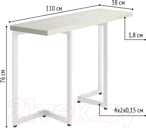 Изображение товара Обеденный стол Millwood Арлен 1 38-76x110x76 (дуб белый Craft/металл белый)