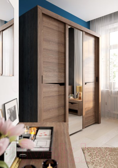 Изображение товара Шкаф-купе Мебельград Соренто с раздвижными дверями 194x62x220 (дуб стирлинг/кофе структурный матовый)