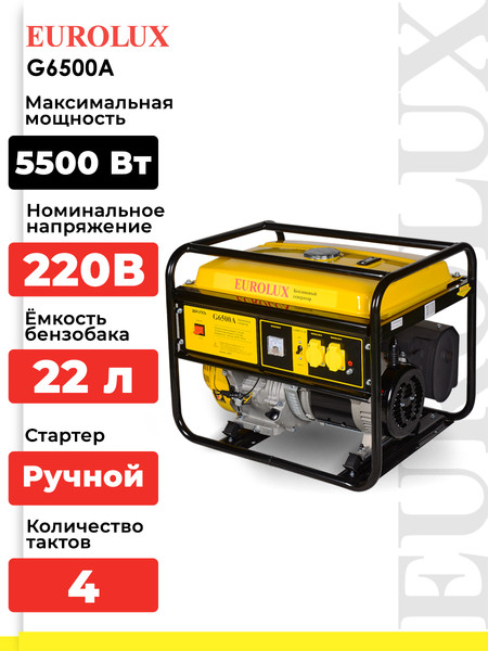 Изображение товара Бензиновый генератор EUROLUX G6500A (64/1/42)
