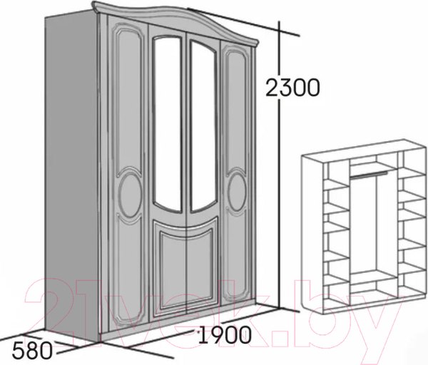 Изображение товара Шкаф Мебельград Верона 4-х дверный 190x58x230 (капучино/кофе)