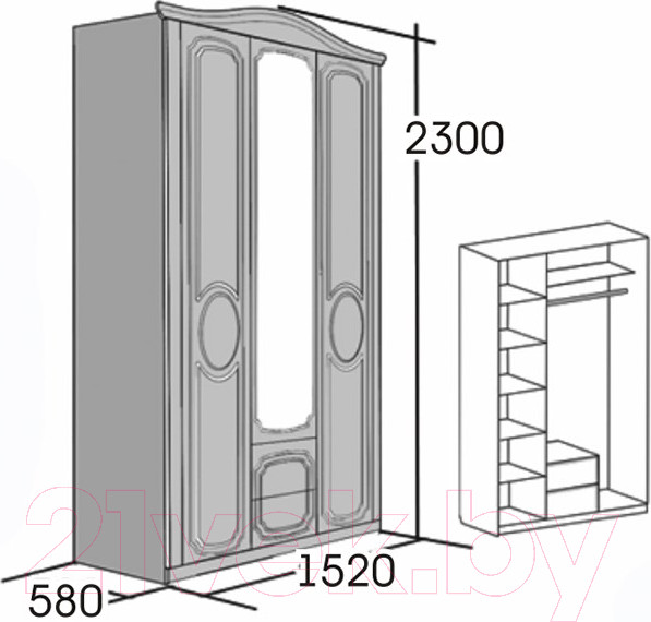 Изображение товара Шкаф Мебельград Верона 3-х дверный 152x58x230 (капучино/кофе)