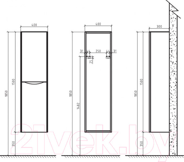 Изображение товара Шкаф-пенал для ванной BelBagno Ancona-N-1500-2A-SC-TL-L