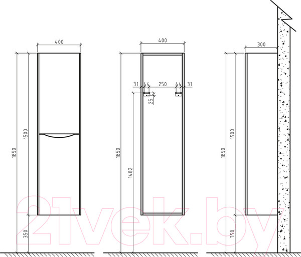 Изображение товара Шкаф-пенал для ванной BelBagno ANCONA-N-1500-2A-SC-GB-R