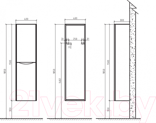 Изображение товара Шкаф-пенал для ванной BelBagno Ancona-N-1500-2A-SC-TL-R