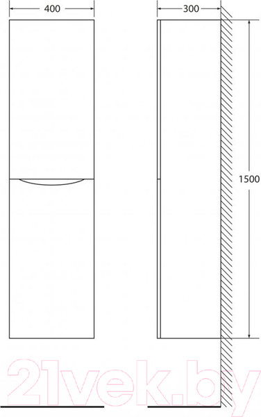 Изображение товара Шкаф-пенал для ванной BelBagno Fly-Marino-1500-2A-SC-RN-P-R