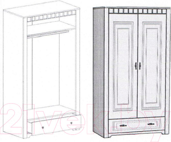 Изображение товара Шкаф Мебельград Прованс 2-х дверный 107x59x197 (бодега белая/платина премиум)
