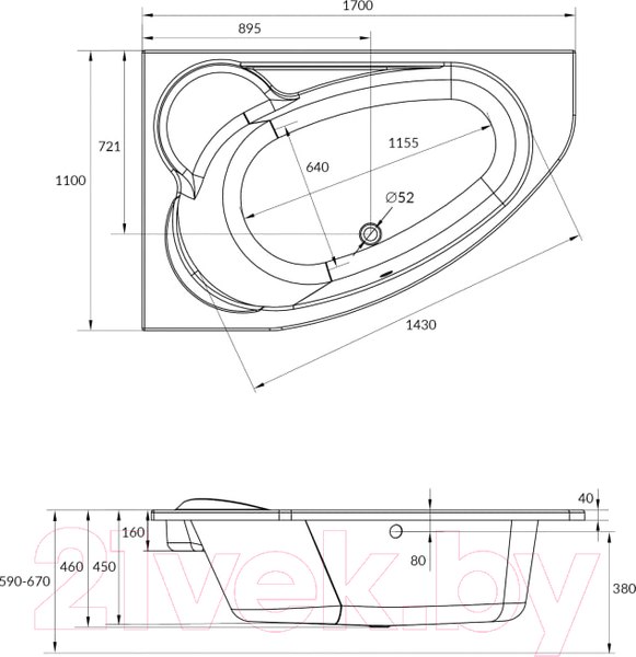 Изображение товара Ванна акриловая Cersanit Kaliope 170x110 R (с каркасом)