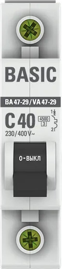 Изображение товара Выключатель автоматический EKF ВА 47-29 1P 40А (C) 4.5кА / mcb4729-1-40C