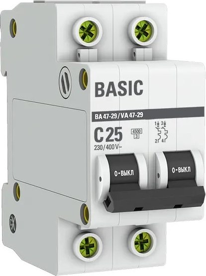 Изображение товара Выключатель автоматический EKF ВА 47-29 2P 25A (C) 4.5кА / mcb4729-2-25C