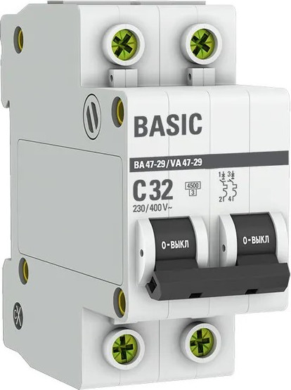 Изображение товара Выключатель автоматический EKF ВА 47-29 2P 32A (C) 4.5кА / mcb4729-2-32C