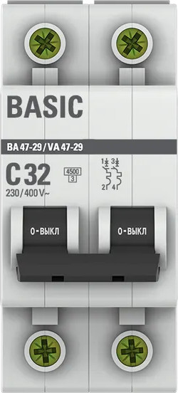 Изображение товара Выключатель автоматический EKF ВА 47-29 2P 32A (C) 4.5кА / mcb4729-2-32C