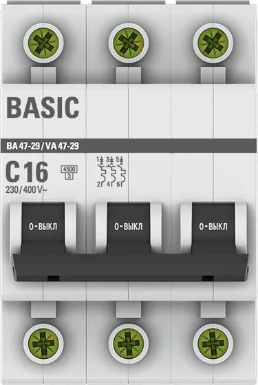 Изображение товара Выключатель автоматический EKF ВА 47-29 3P 16А (С) 4.5кА / mcb4729-3-16C