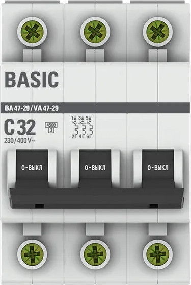 Изображение товара Выключатель автоматический EKF ВА 47-29 3P 32А (С) 4.5кА / mcb4729-3-32C
