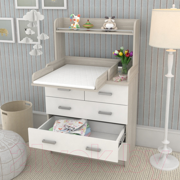 Изображение товара Комод пеленальный Атон Сириус-2 Полка 805 ЛДСП (шимо светлый/белый)