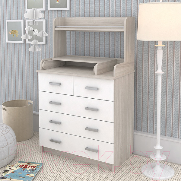 Изображение товара Комод пеленальный Атон Сириус-2 Полка 805 ЛДСП (шимо светлый/белый)