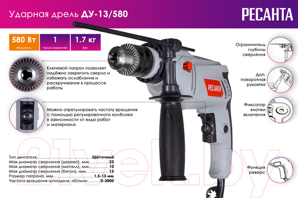 Изображение товара Дрель Ресанта ДУ-13/580 (75/8/1)