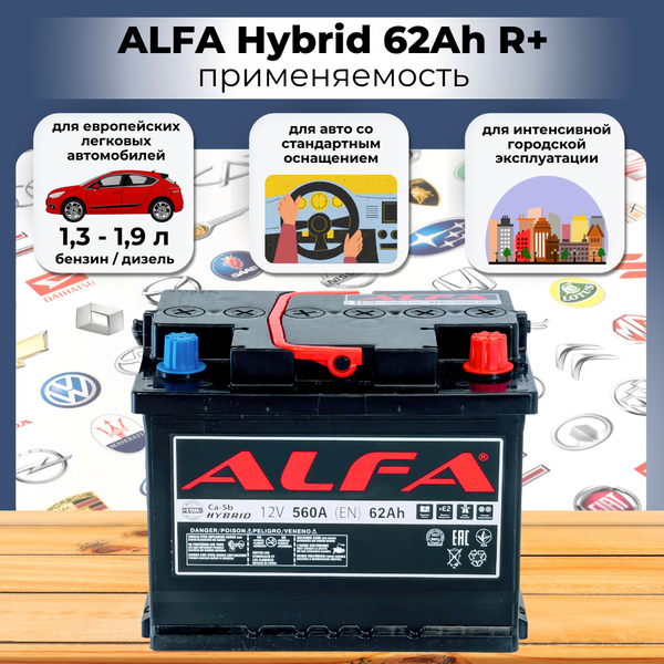 Изображение товара Автомобильный аккумулятор ALFA battery Hybrid R (62 А/ч)