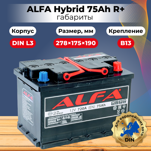 Изображение товара Автомобильный аккумулятор ALFA battery Hybrid R (75 А/ч)