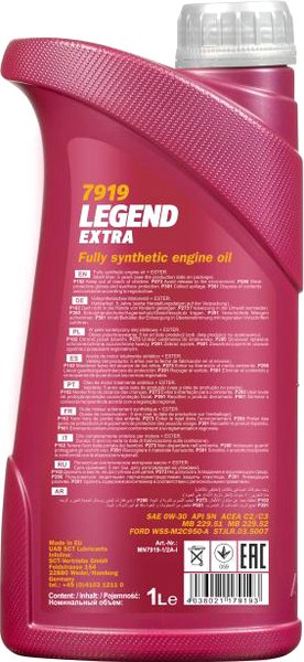 Изображение товара Моторное масло Mannol Legend Extra 0W30 SN C2/C3 / MN7919-1 (1л)