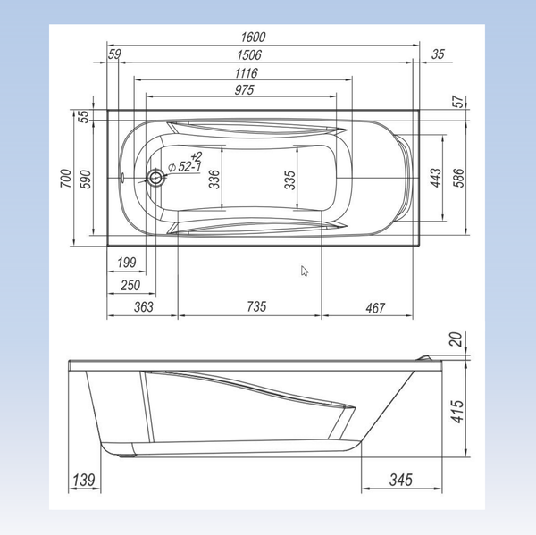 Изображение товара Ванна акриловая Ventospa Serena LA 160x70 (с каркасом и экраном)