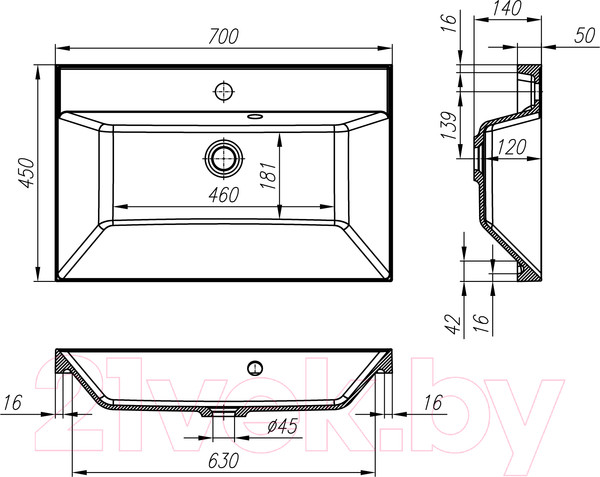 Изображение товара Умывальник BelBagno BB700/450-LV-MR-AST